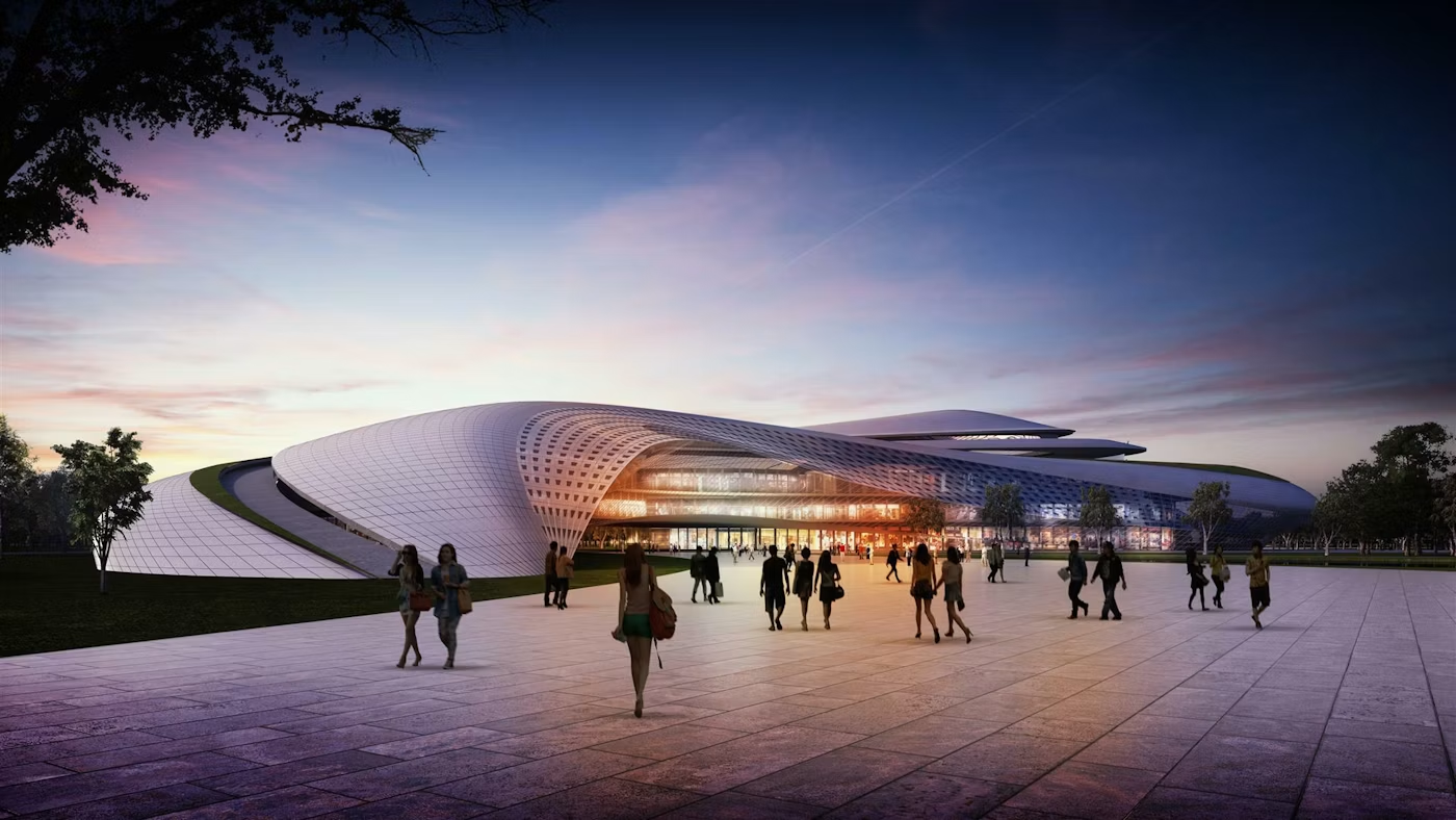 Dusk view of an architecture project by Ken Chan